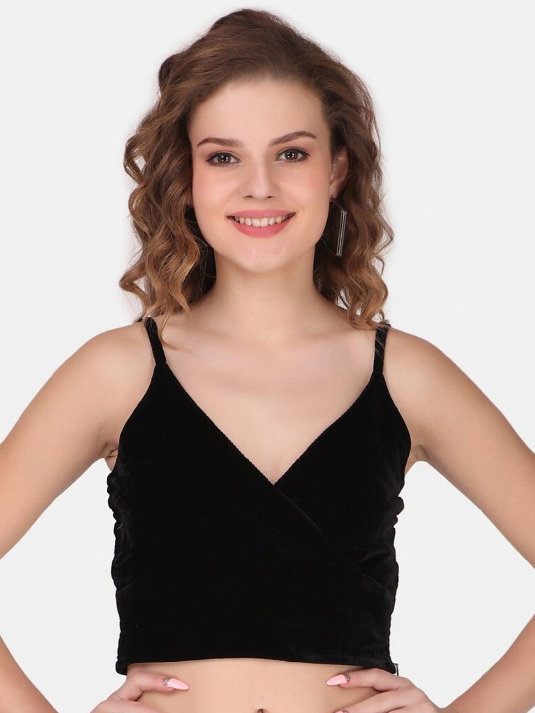 STARIN Velvet Bralette Crop Top, Black