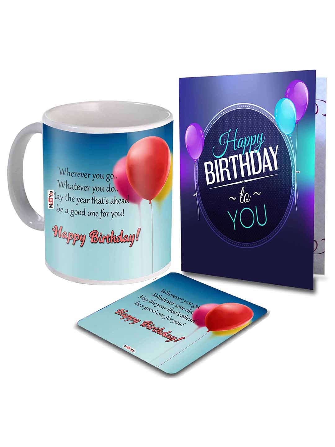 

ME & YOU 3 Pcs Blue & White Printed Coffee Mug with Card & Coaster Birthday Gift Set