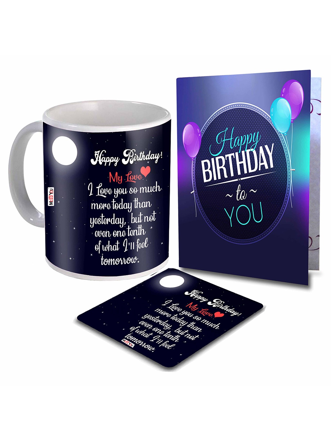 

ME & YOU Navy Blue & White 3 Pieces Printed Coffee Mug With Card & Coaster
