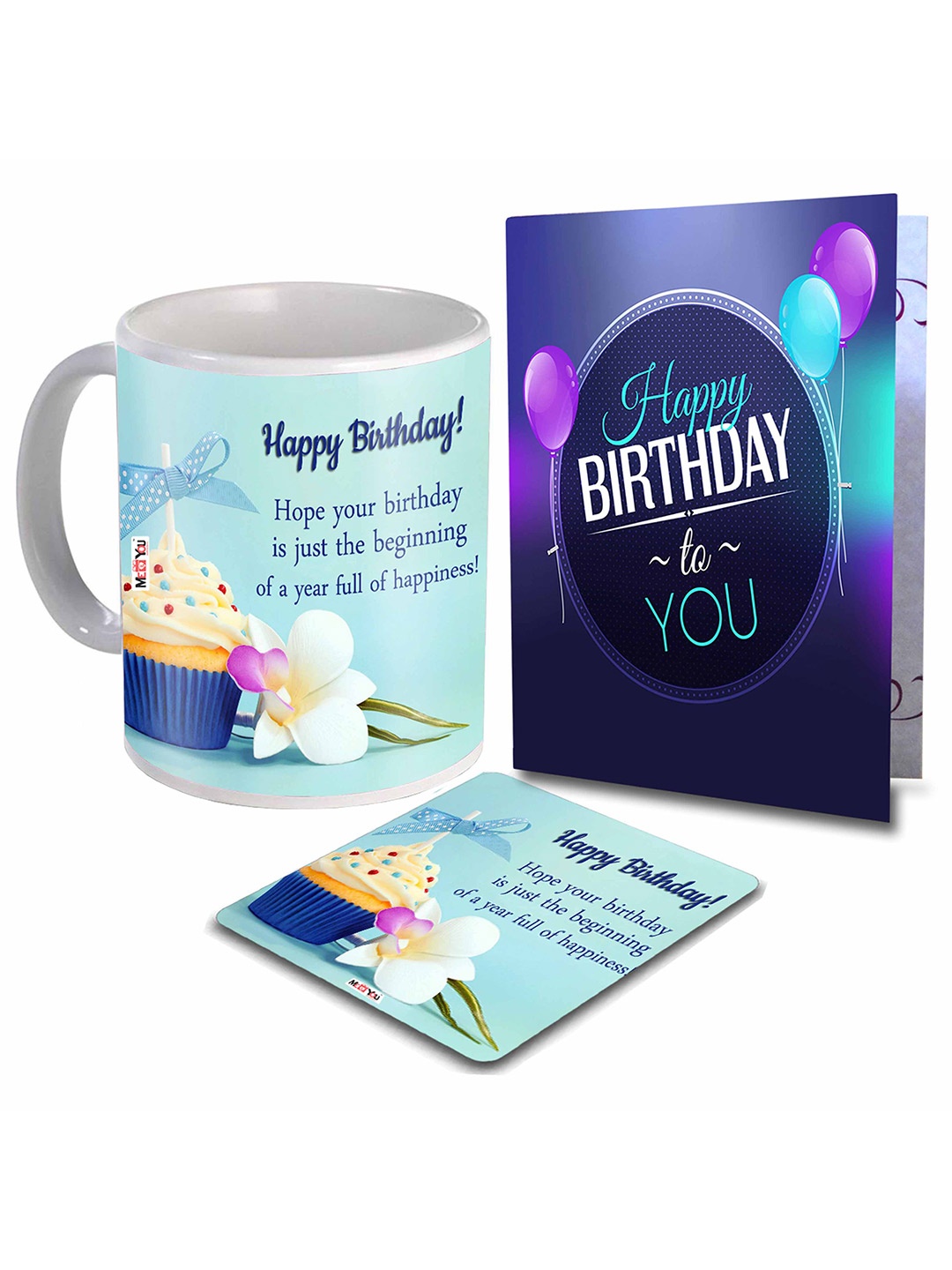 

ME & YOU Blue & White 3 Pieces Printed Coffee Mug With Card & Coaster