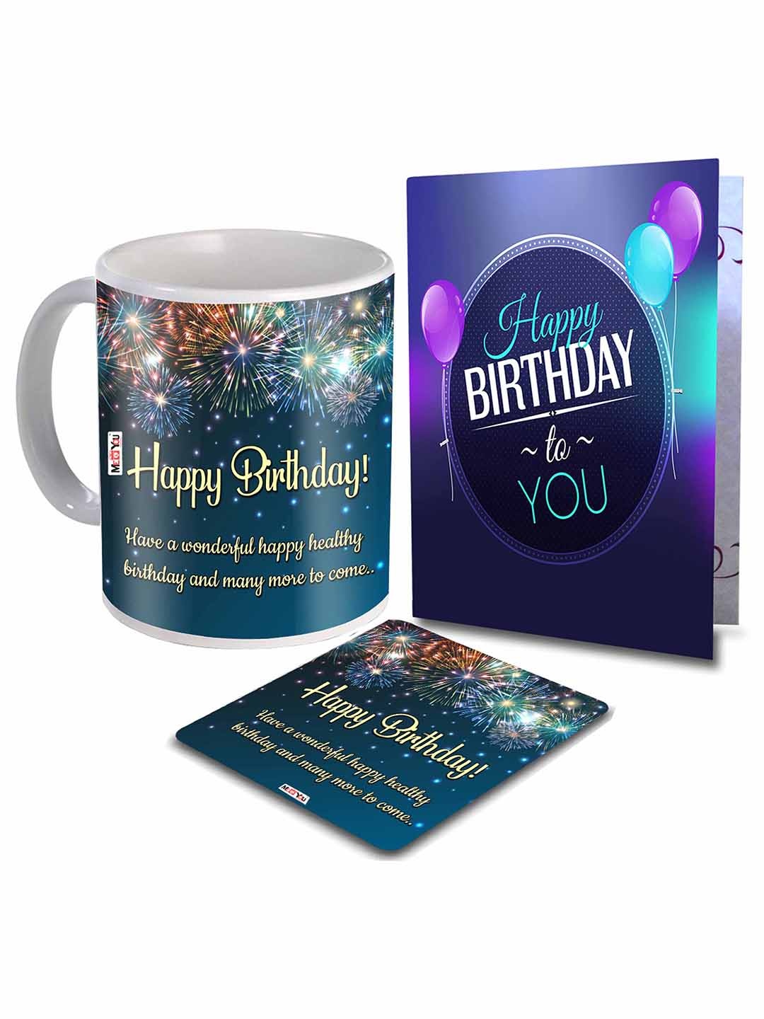 

ME & YOU 3 Pcs Green & Blue Printed Coffee Mug with Card & Coaster Birthday Gift Set