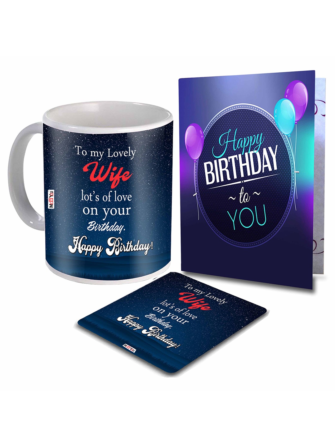 

ME & YOU Navy Blue & White 3 Pieces Printed Coffee Mug With Card & Coaster