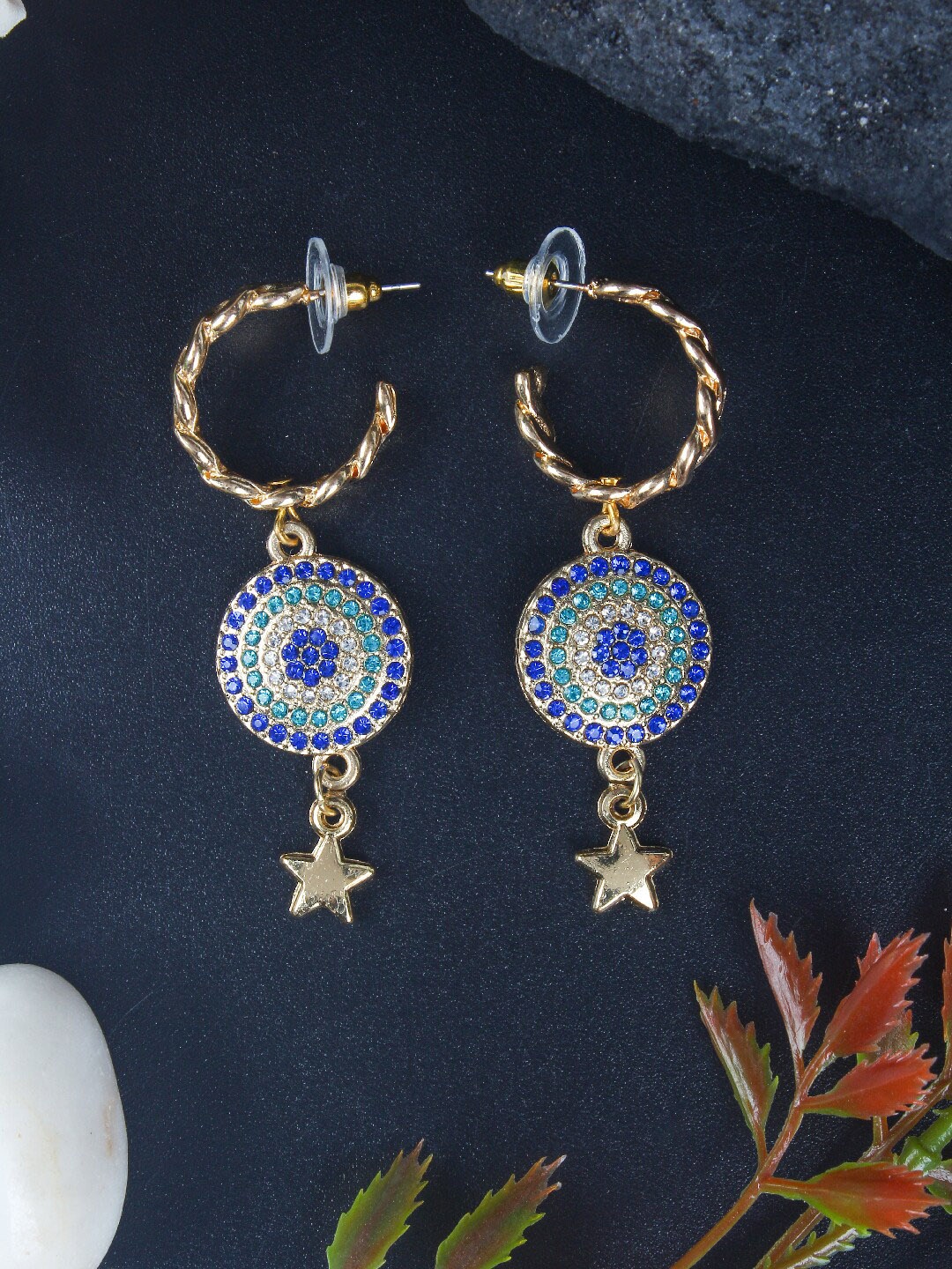 Stylecast X KPOP Blue Gold-Plated Rhinestone Contemporary Drop Earrings