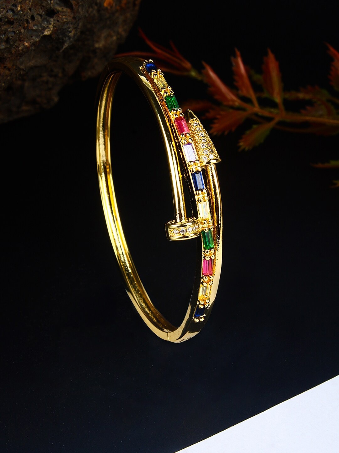 Stylecast X KPOP Gold-Plated Brass Cubic Zirconia-Studded Bangle-Style Bracelet
