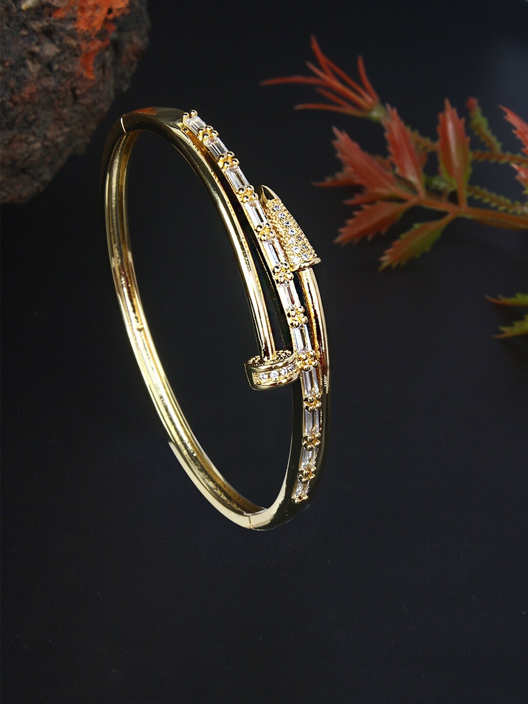 

Stylecast X KPOP White Women Brass Cubic Zirconia Gold-Plated Bangle-Style Bracelet