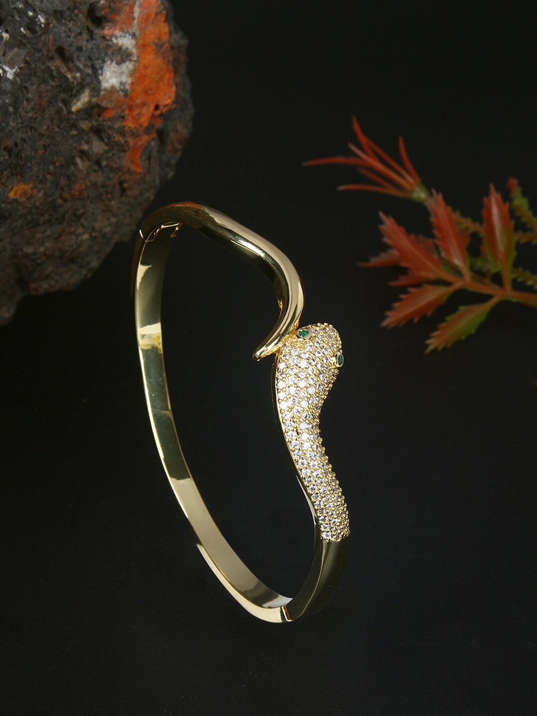 

Stylecast X KPOP Gold-Toned Cubic Zirconia Studded Gold-Plated Bangle-Style Bracelet