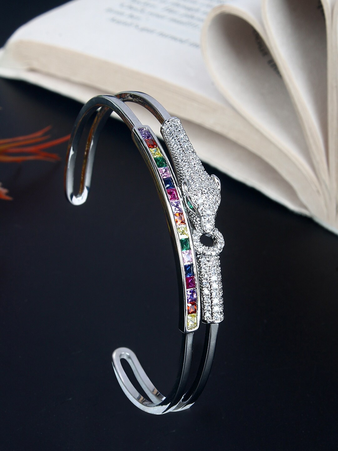 

Stylecast X KPOP Women Silver-Plated Cubic Zirconia Bangle-Style Bracelet