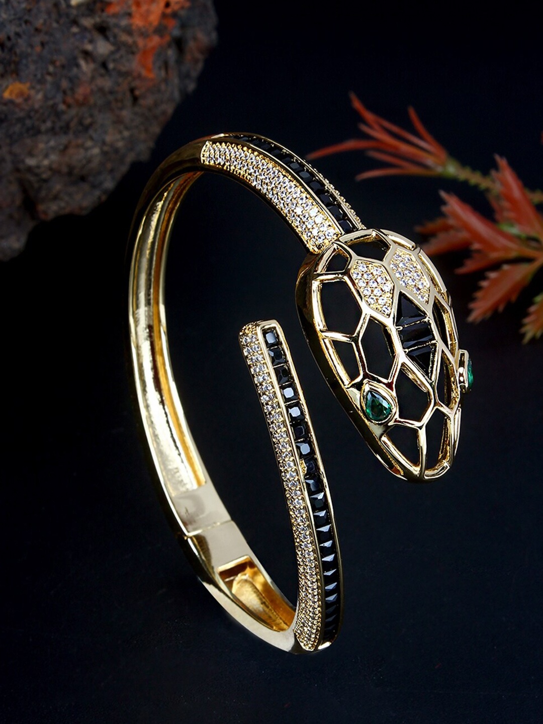 Stylecast X KPOP Gold-Toned Cubic Zirconia Studded Gold-Plated Bangle-Style Bracelet