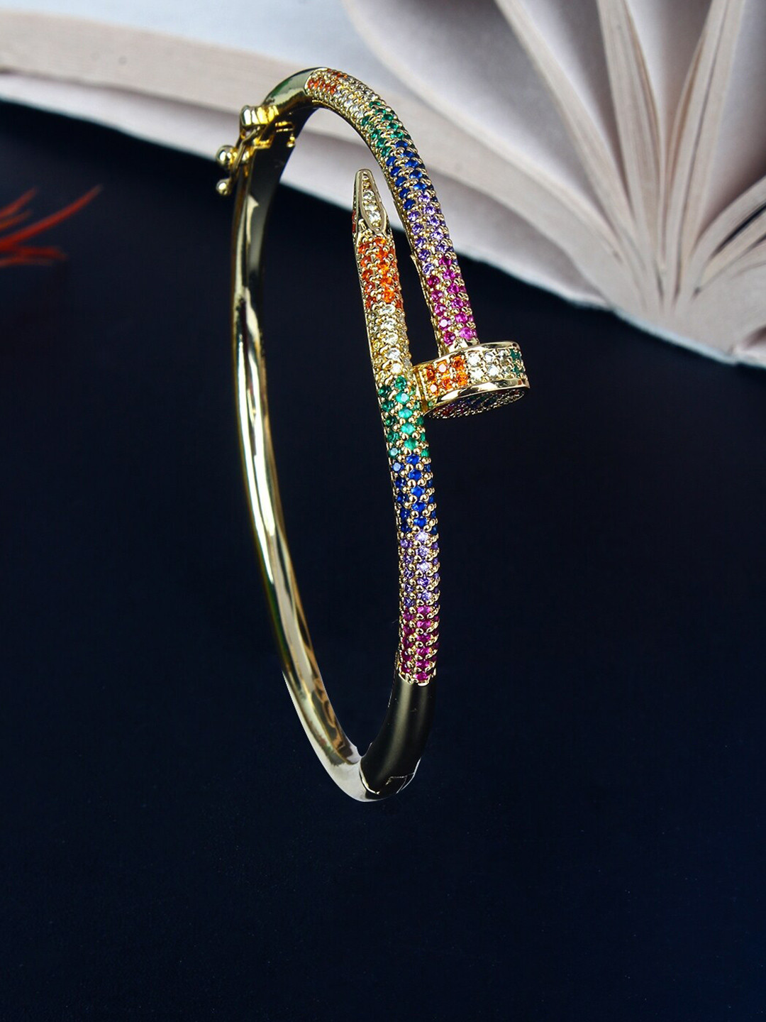 

Stylecast X KPOP Gold-Plated Brass Cubic Zirconia Bangle-Style Bracelet
