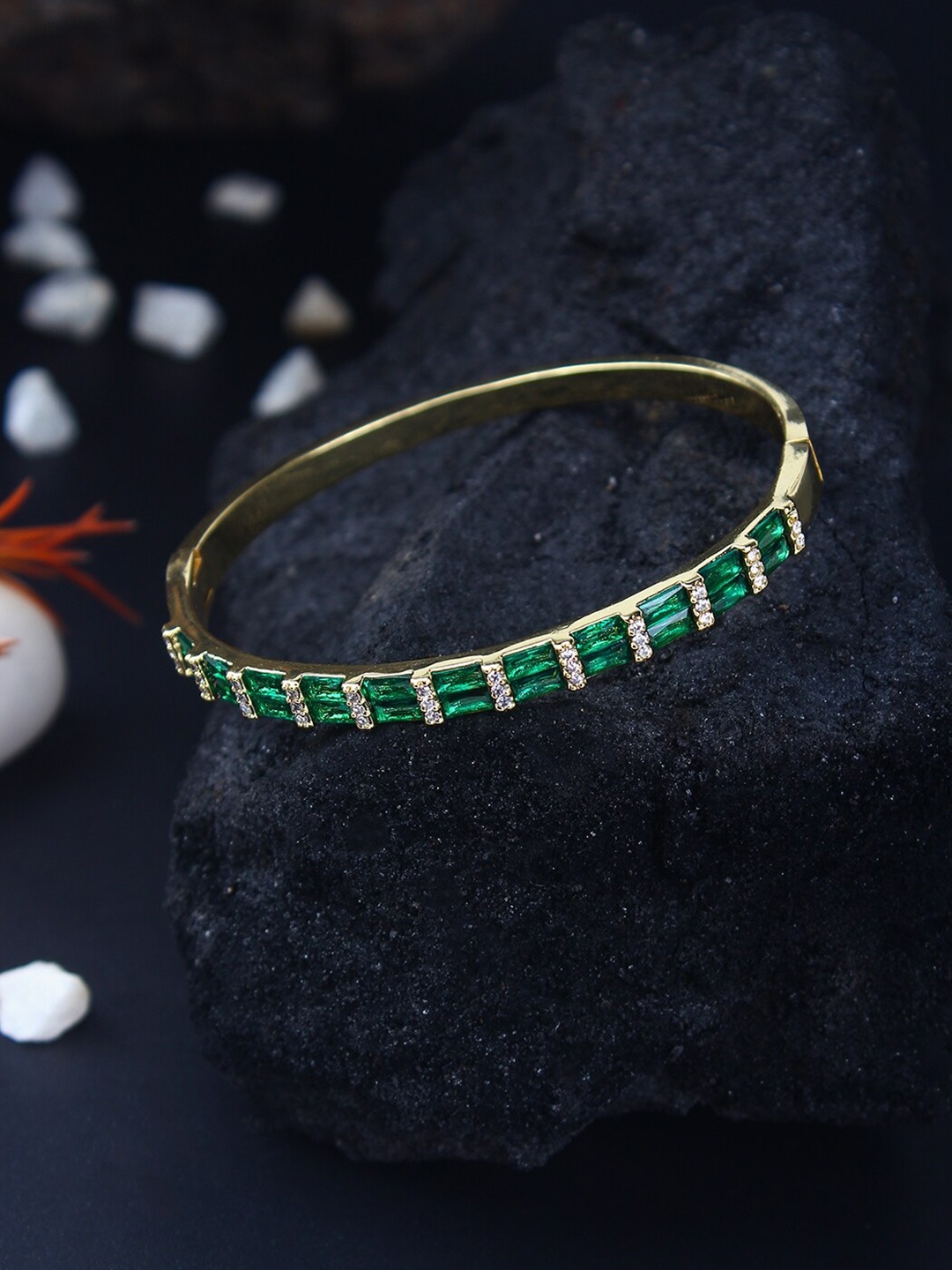 

Stylecast X KPOP Gold-Plated Brass Cubic Zirconia-Studded Bangle-Style Bracelet