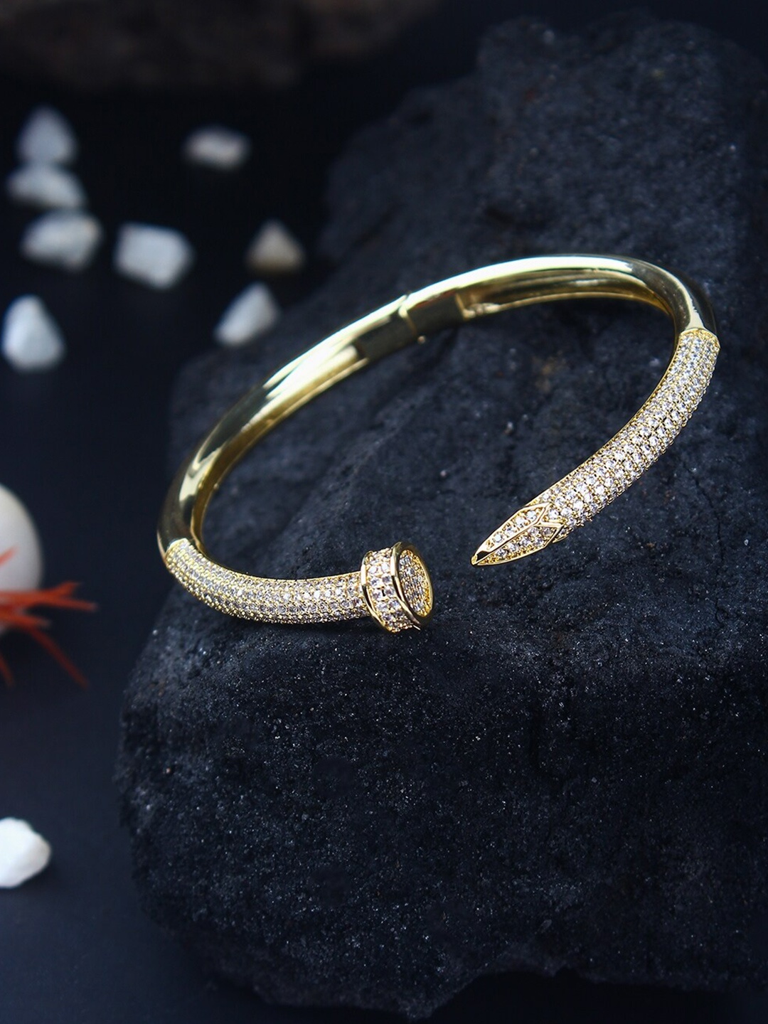 

Stylecast X KPOP Gold-Plated Cubic Zirconia Studded Bangle-Style Bracelet
