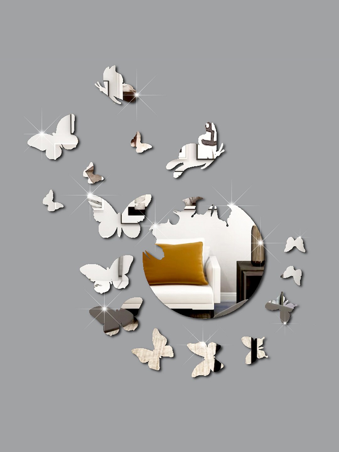 

VAH Kya Bat Hai !! Grey 8 Pieces Butterfly 3D Mirror Wall Decor