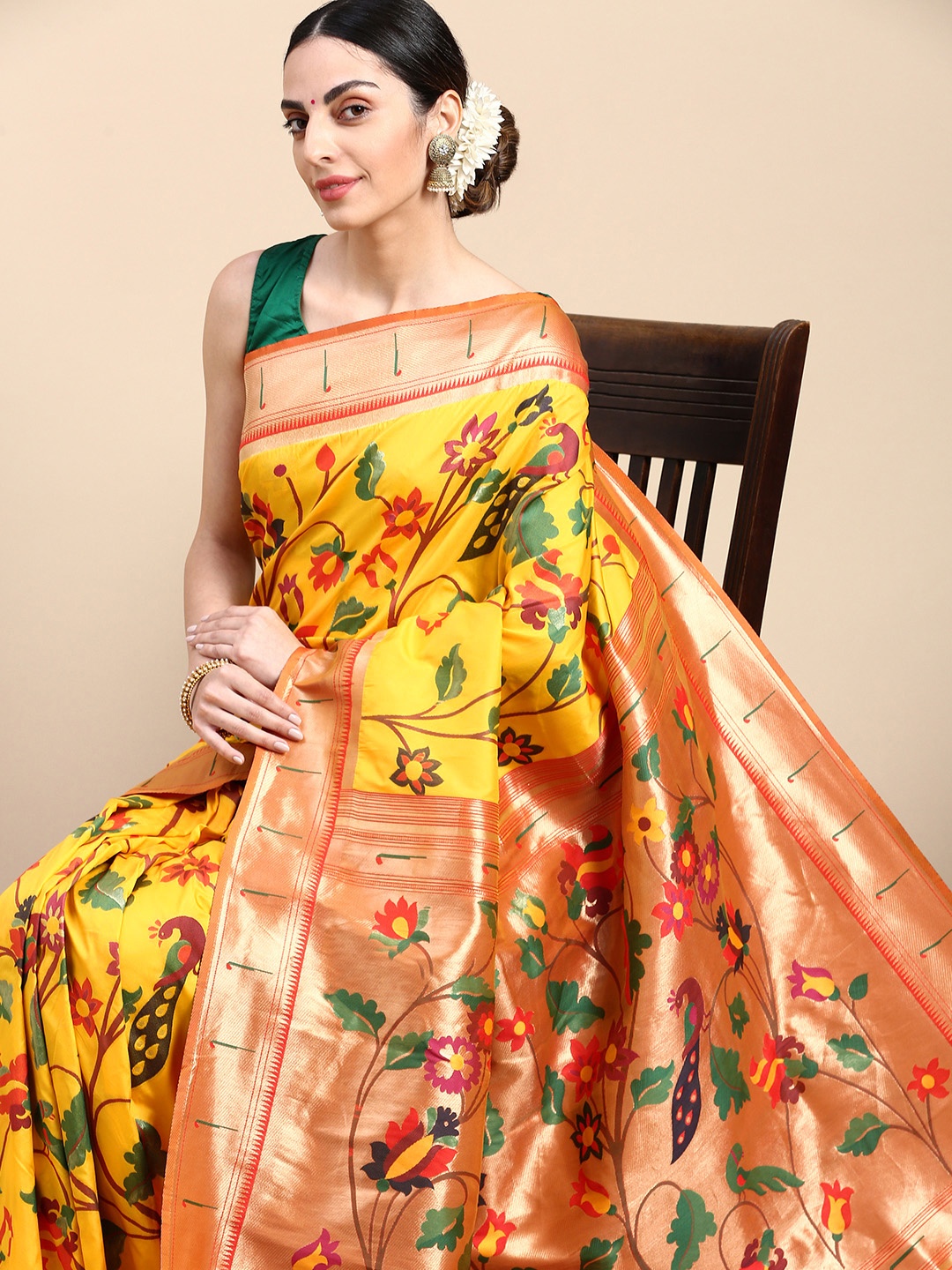 

Mitera Floral Zari Paithani Saree, Yellow