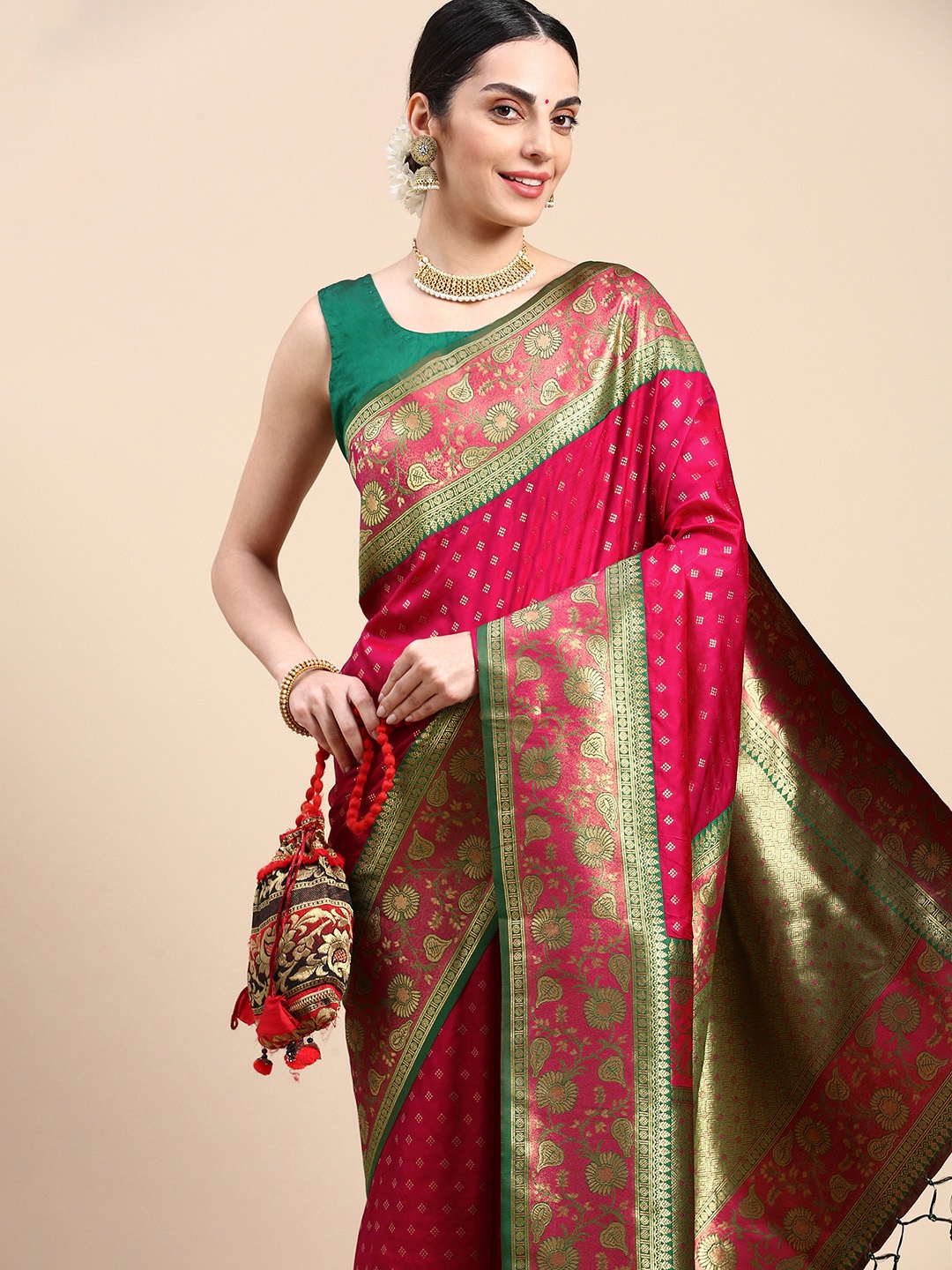 

Mitera Ethnic Motifs Zari Saree, Pink