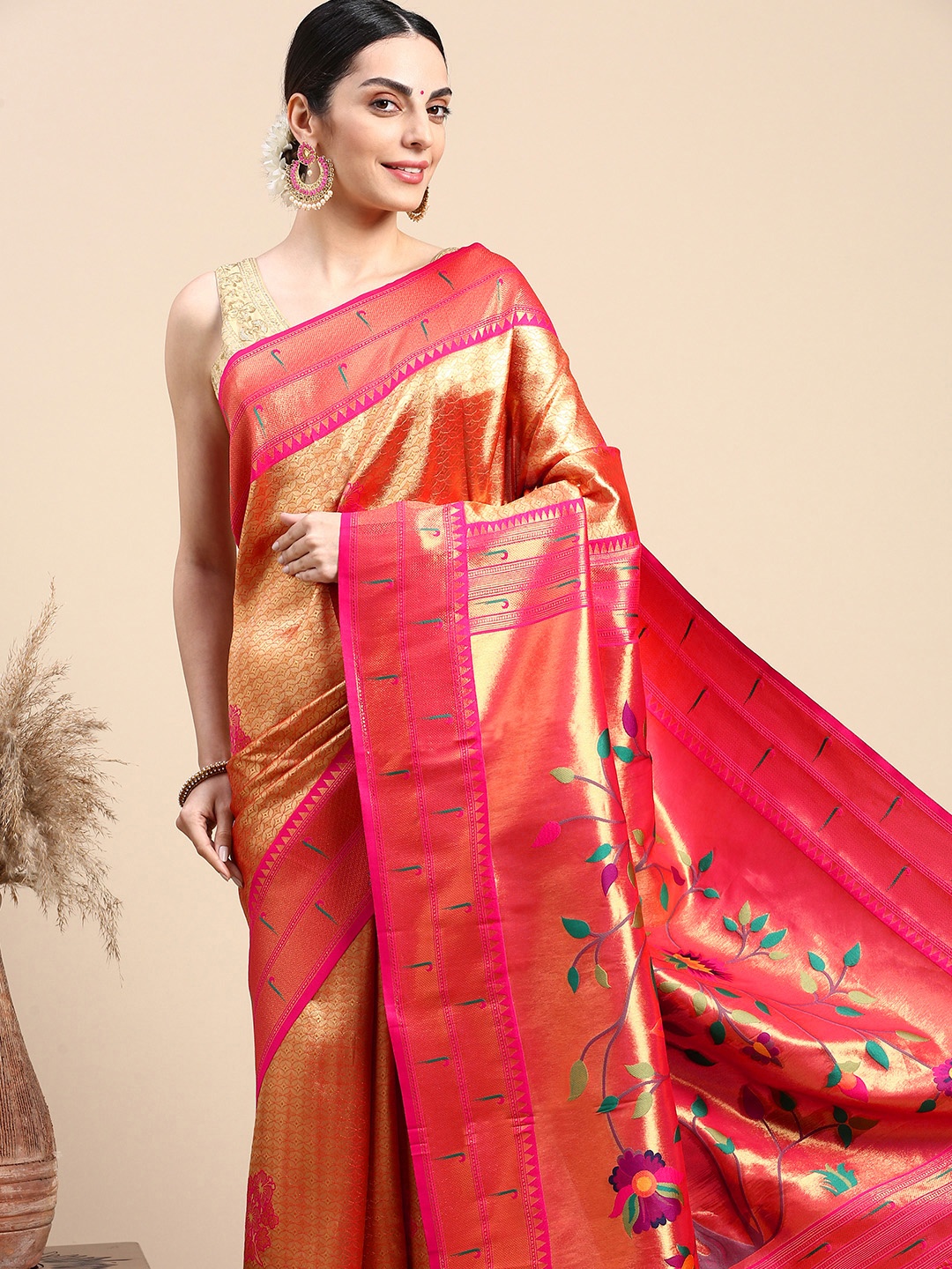 

Mitera Floral Zari Paithani Saree, Mustard