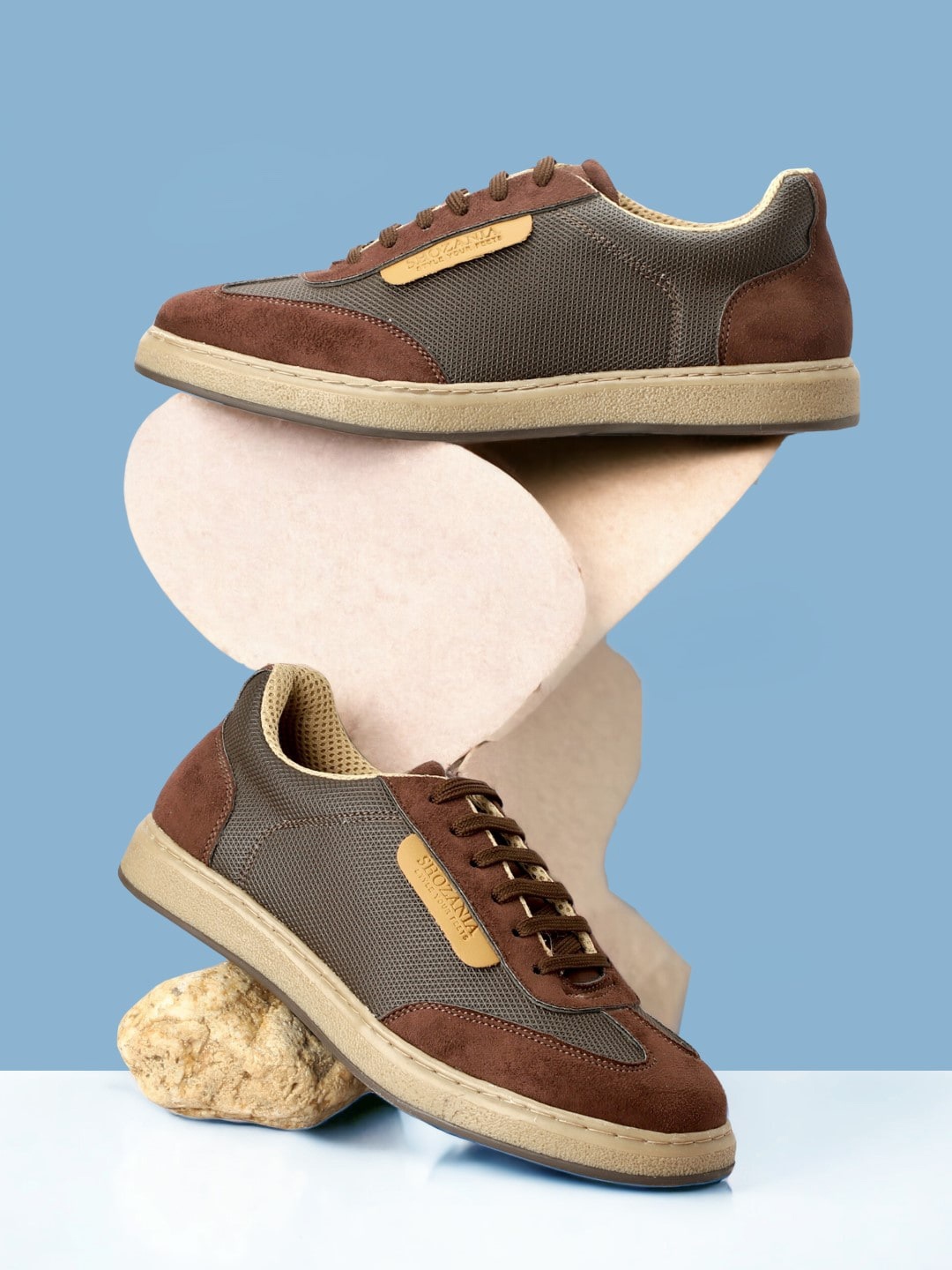 

SHOZANIA Men Textured Suede Leather Insole Contrast Sole Sneakers, Brown
