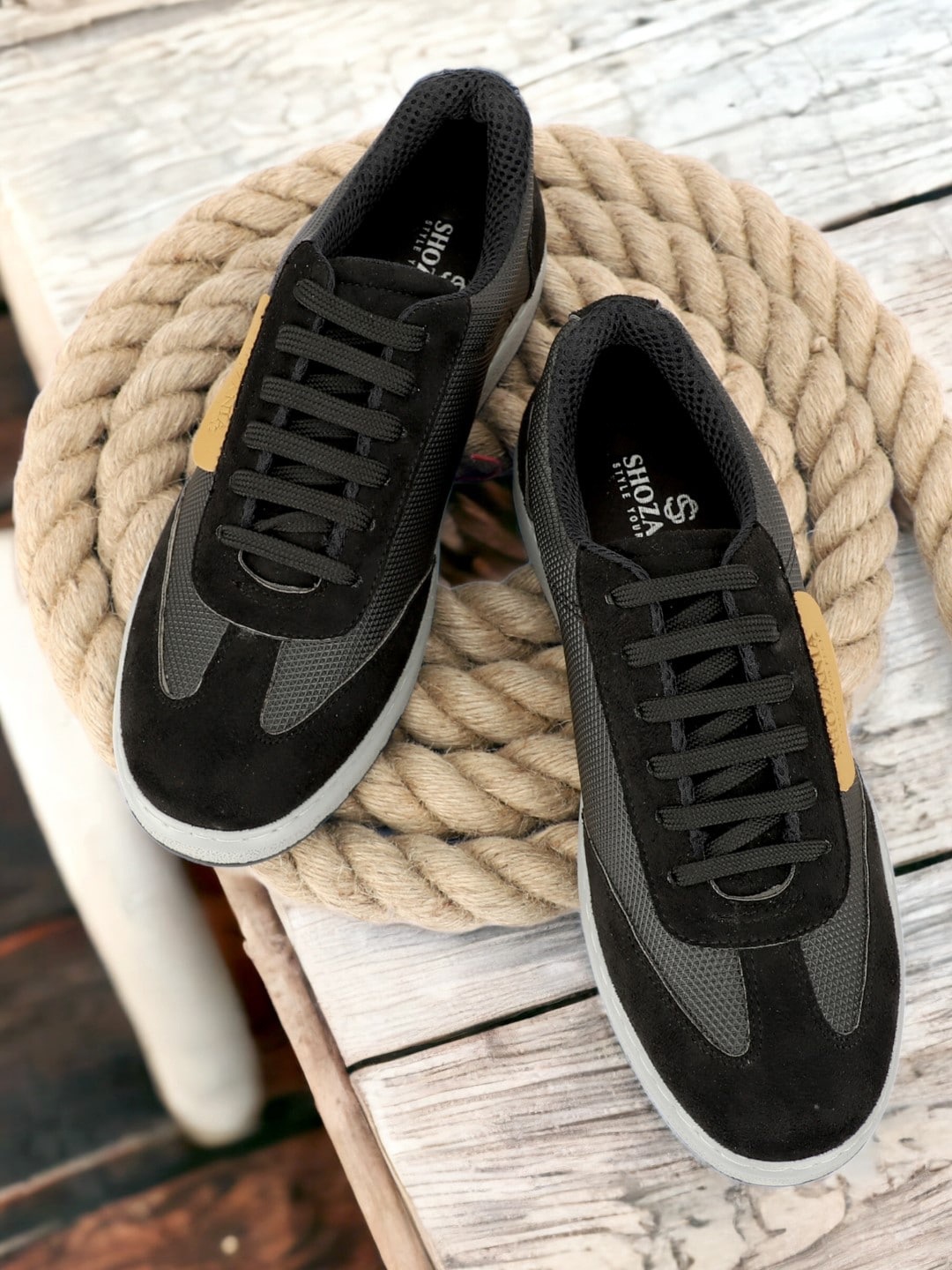 

SHOZANIA Men Textured Lightweight Suede Sneakers, Black