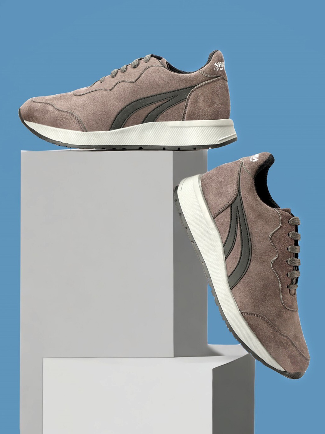 

SHOZANIA Men Leather Lightweight Walking Shoes, Grey