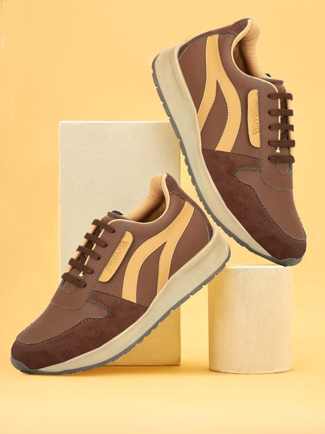 

SHOZANIA Men Leather Lightweight Walking Shoes, Brown