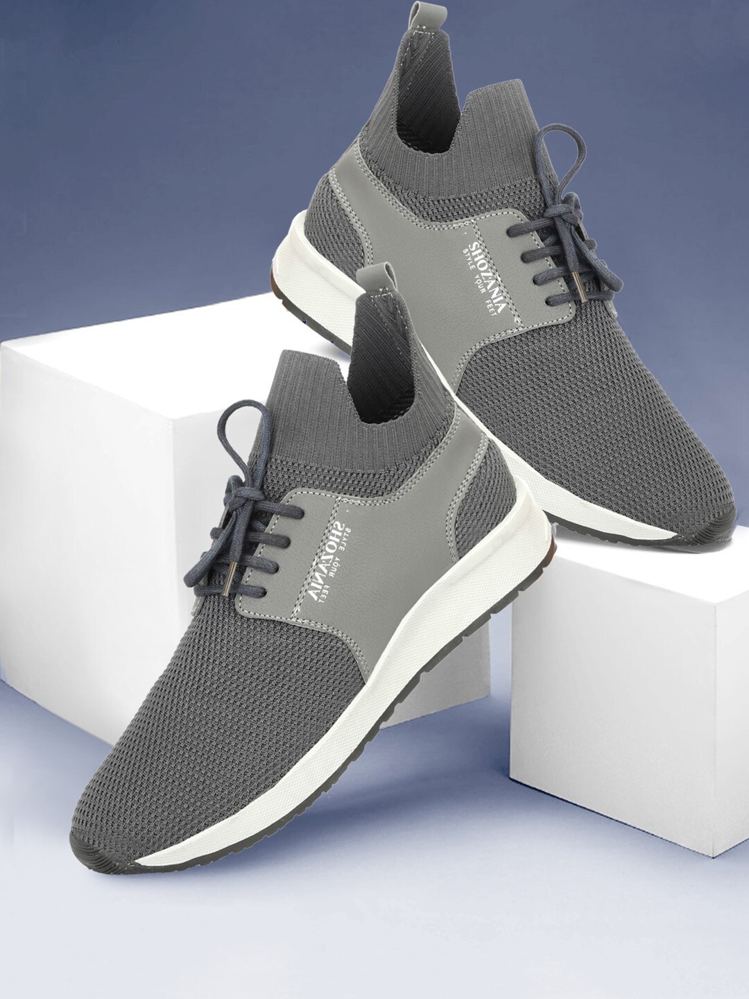 

SHOZANIA Men Leather Lightweight Walking Shoes, Grey