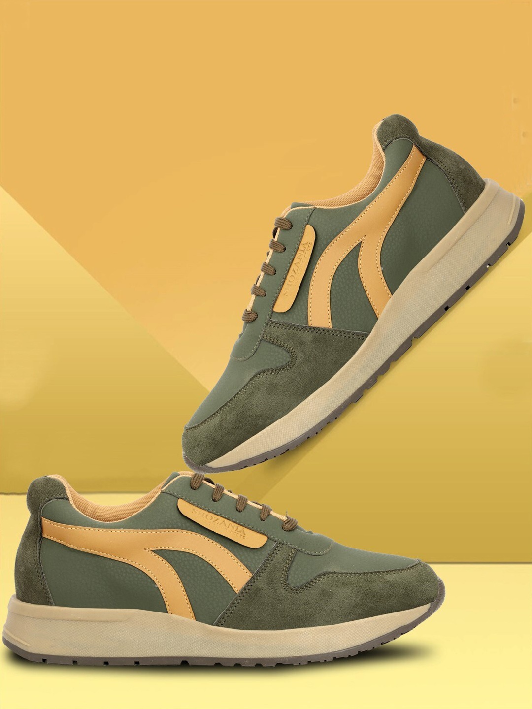 

SHOZANIA Men Leather Lightweight Walking Shoes, Olive