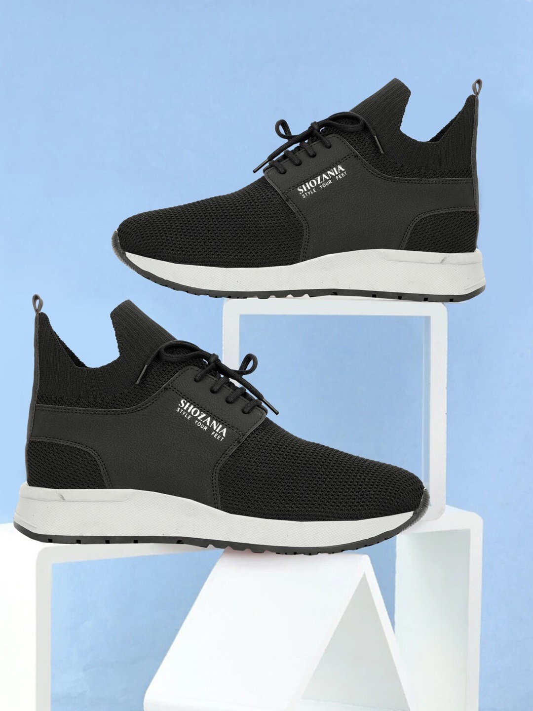 SHOZANIA Men Leather Lightweight Walking Shoes, Black