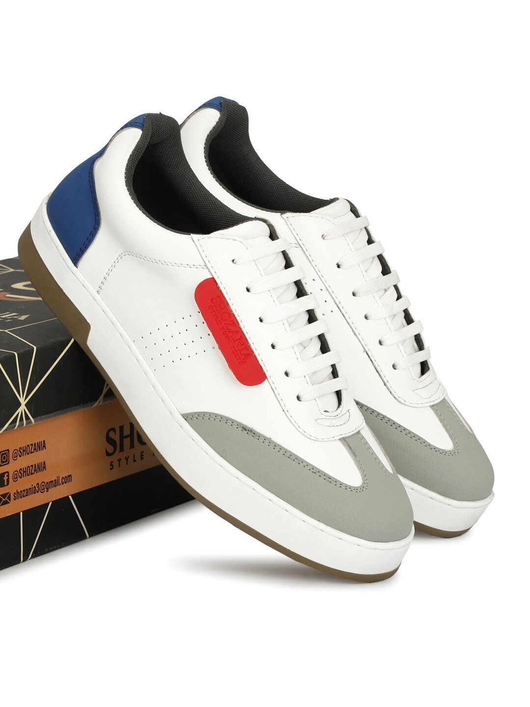 

SHOZANIA Men Colourblocked Lightweight Leather Sneakers, White