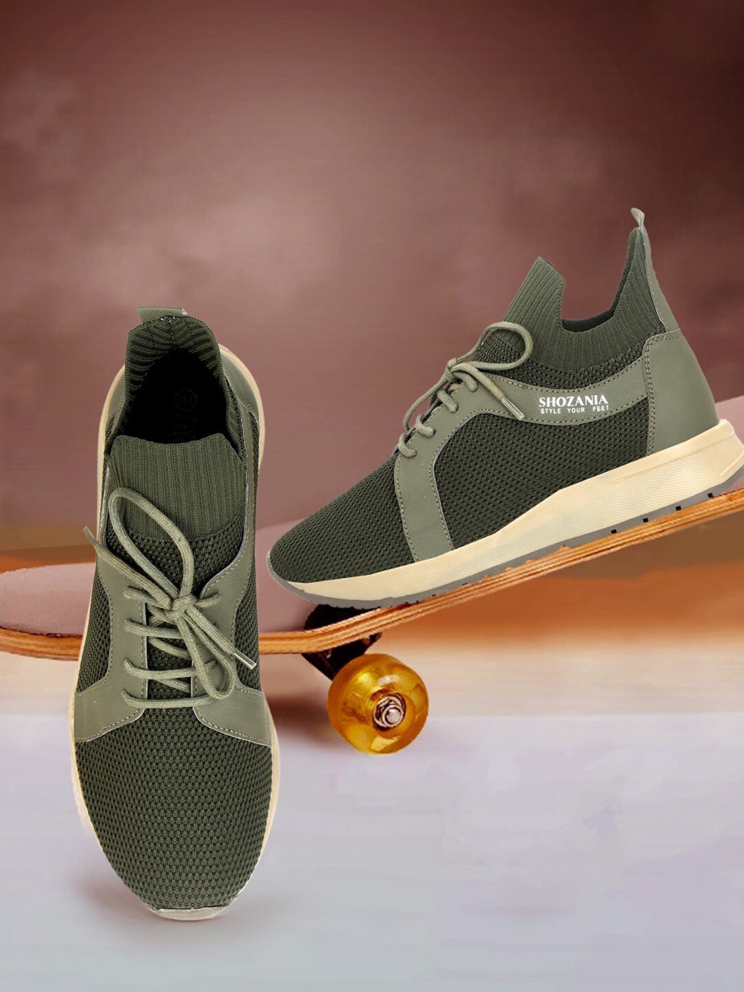 

SHOZANIA Men Leather Walking Shoes, Olive