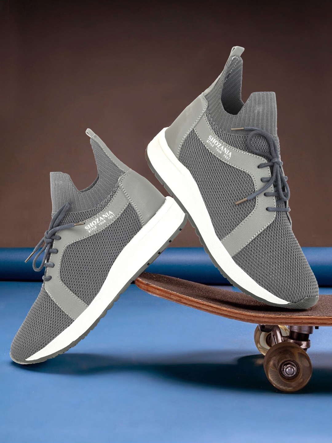 

SHOZANIA Men Leather Lightweight Walking Shoes, Grey