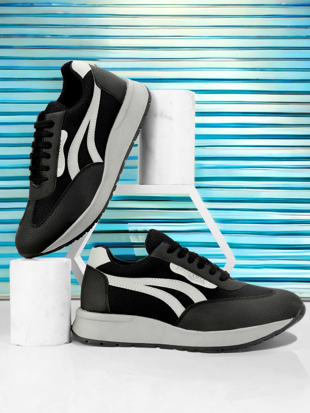 

SHOZANIA Men Leather Lightweight Walking Shoes, Black