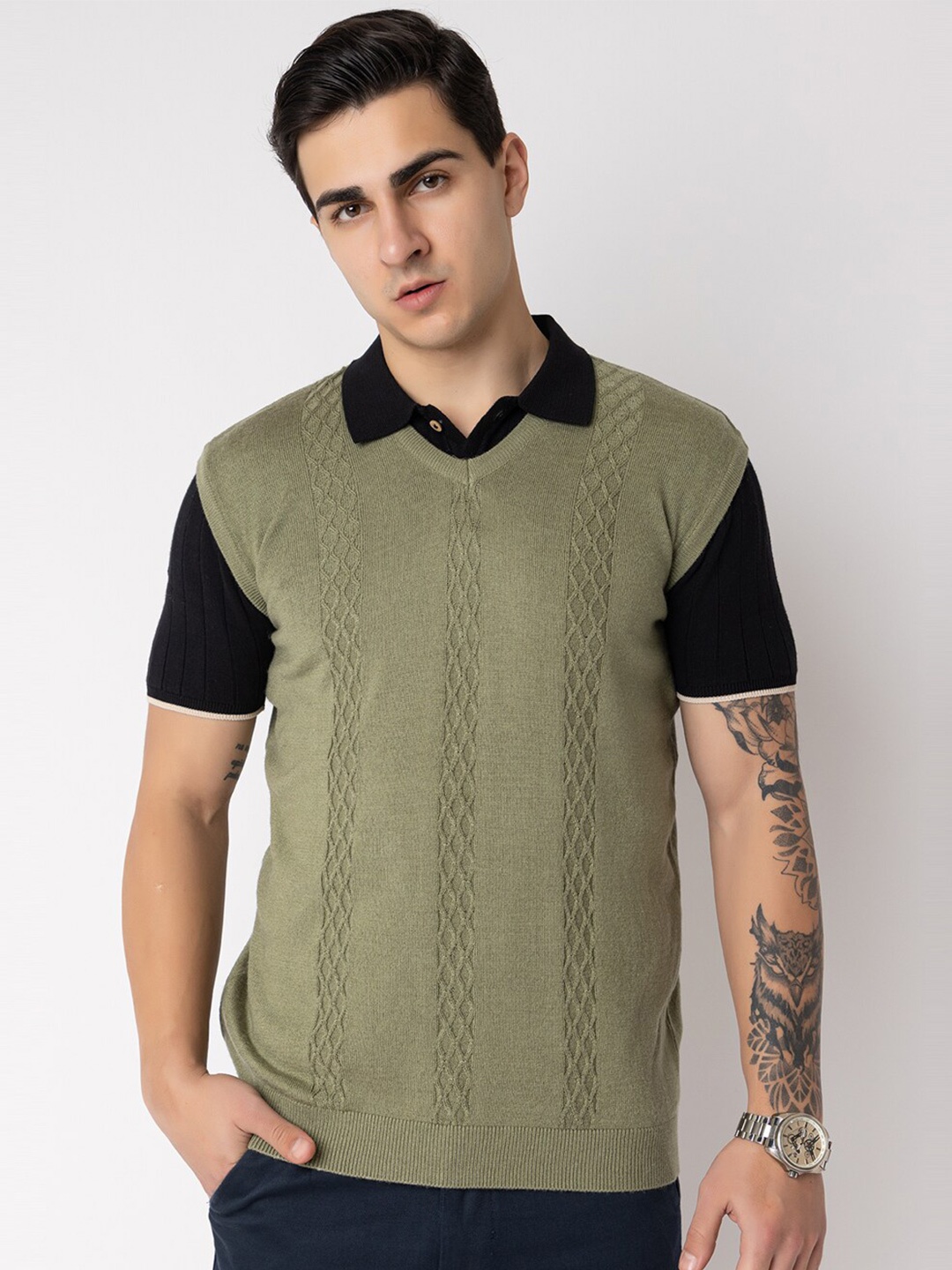 

ARMISTO Self Design Woollen Sweater Vest, Olive