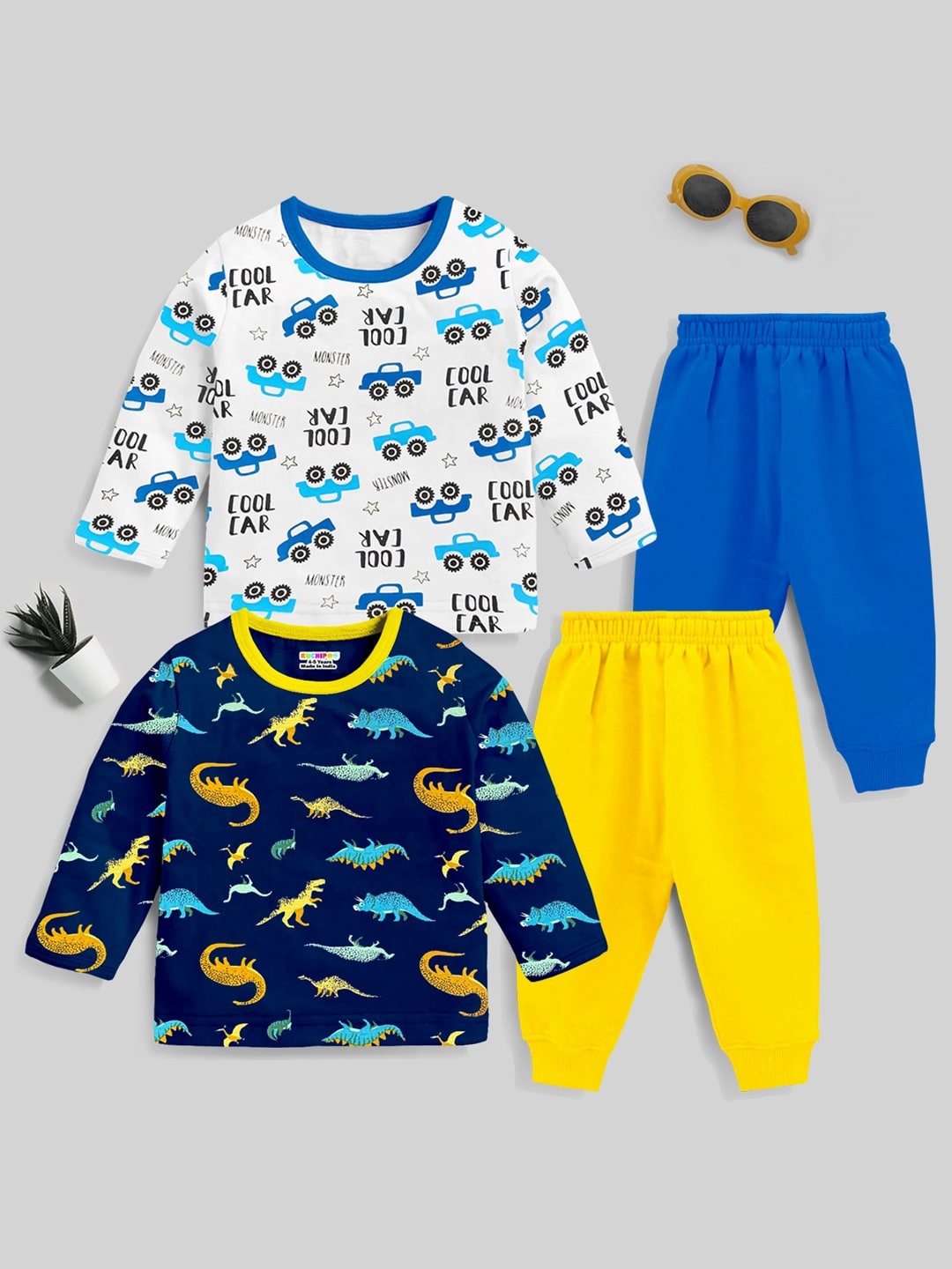 

KUCHIPOO Kids Pack Of 2 Printed Clothing Set, White