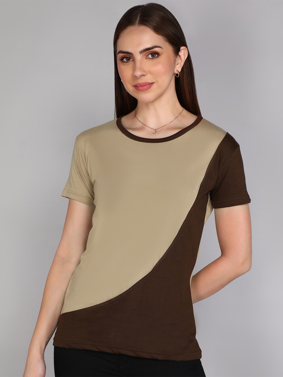 

Fleximaa Colourblocked Pure Cotton T-shirt, Beige