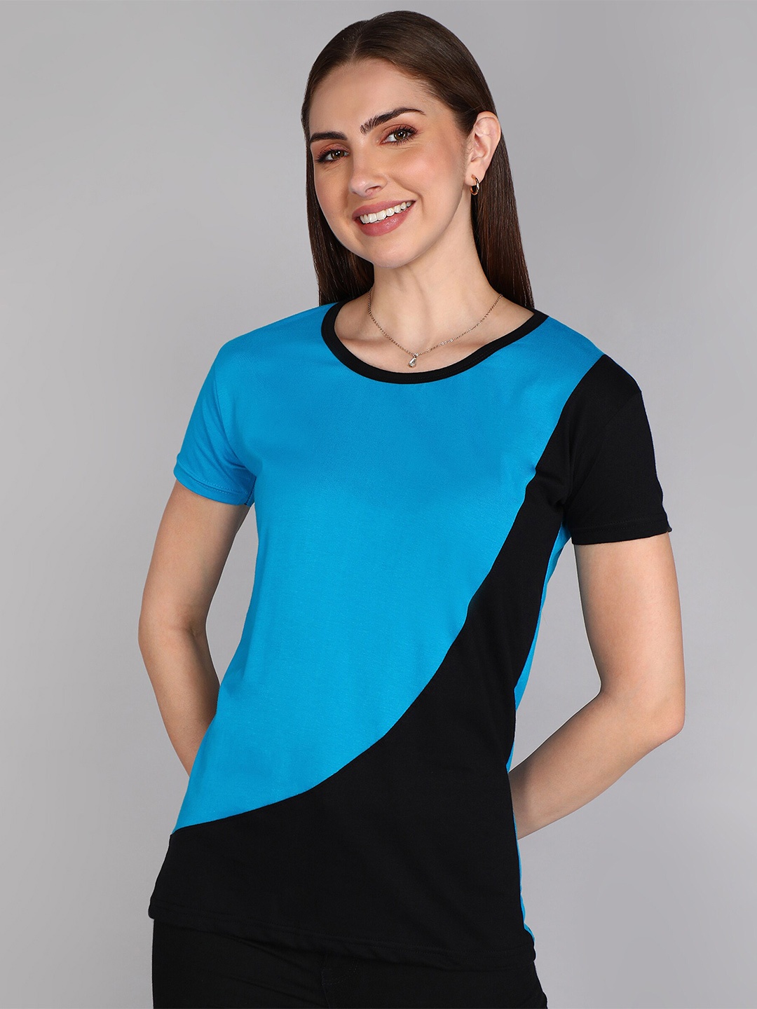 

Fleximaa Colourblocked Pure Cotton T-shirt, Blue