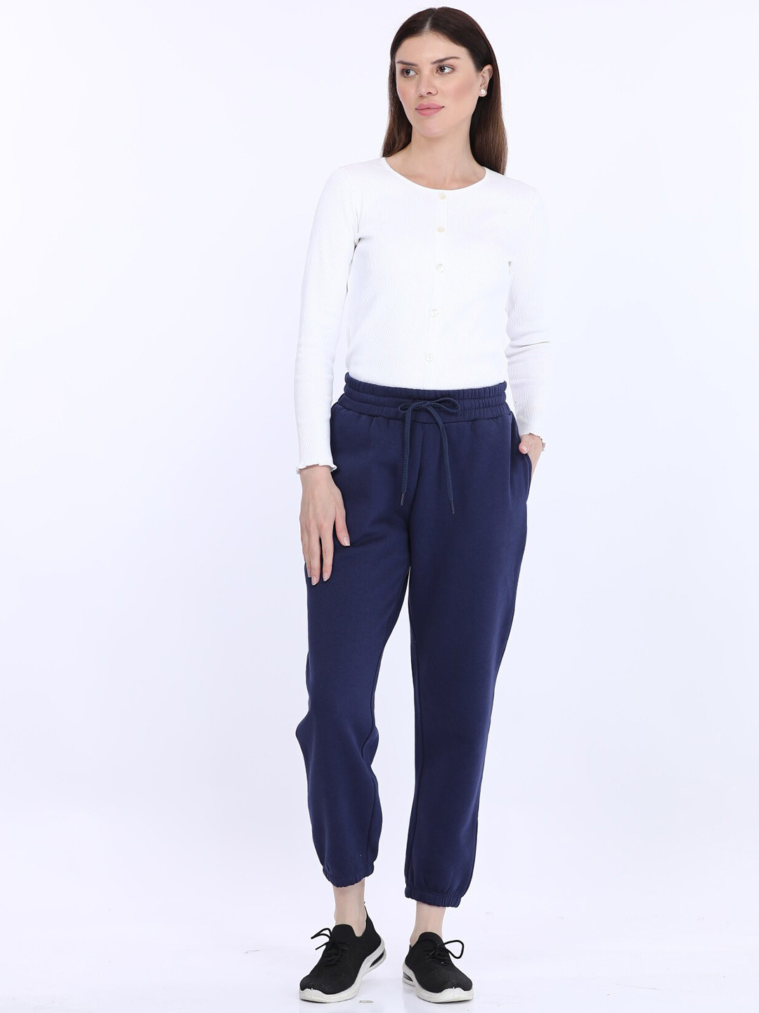 

MAYSIXTY Women Mid Rise Joggers, Navy blue