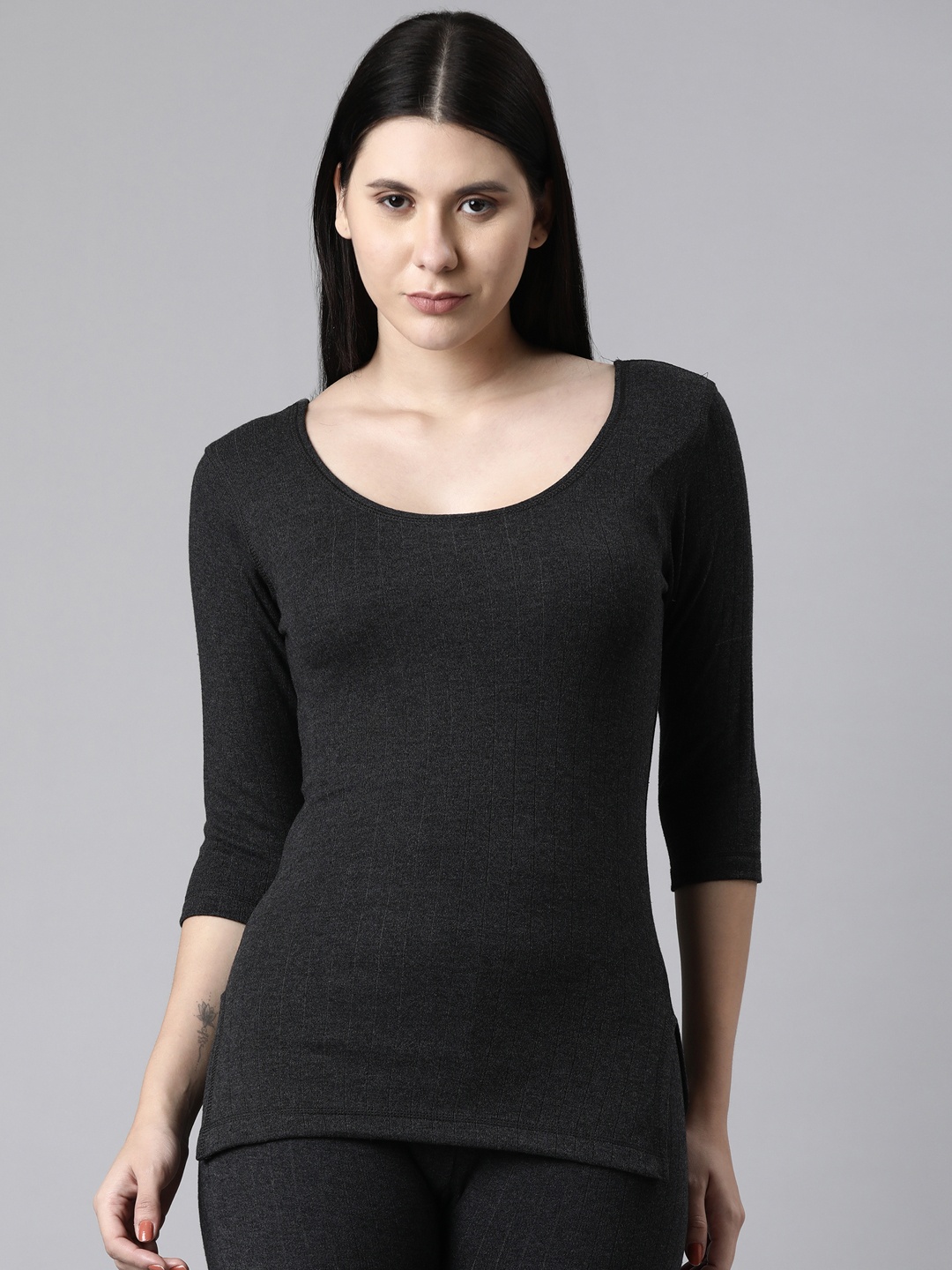 

DIXCY SCOTT Slimz Solid Round Neck Thermal Tops, Grey