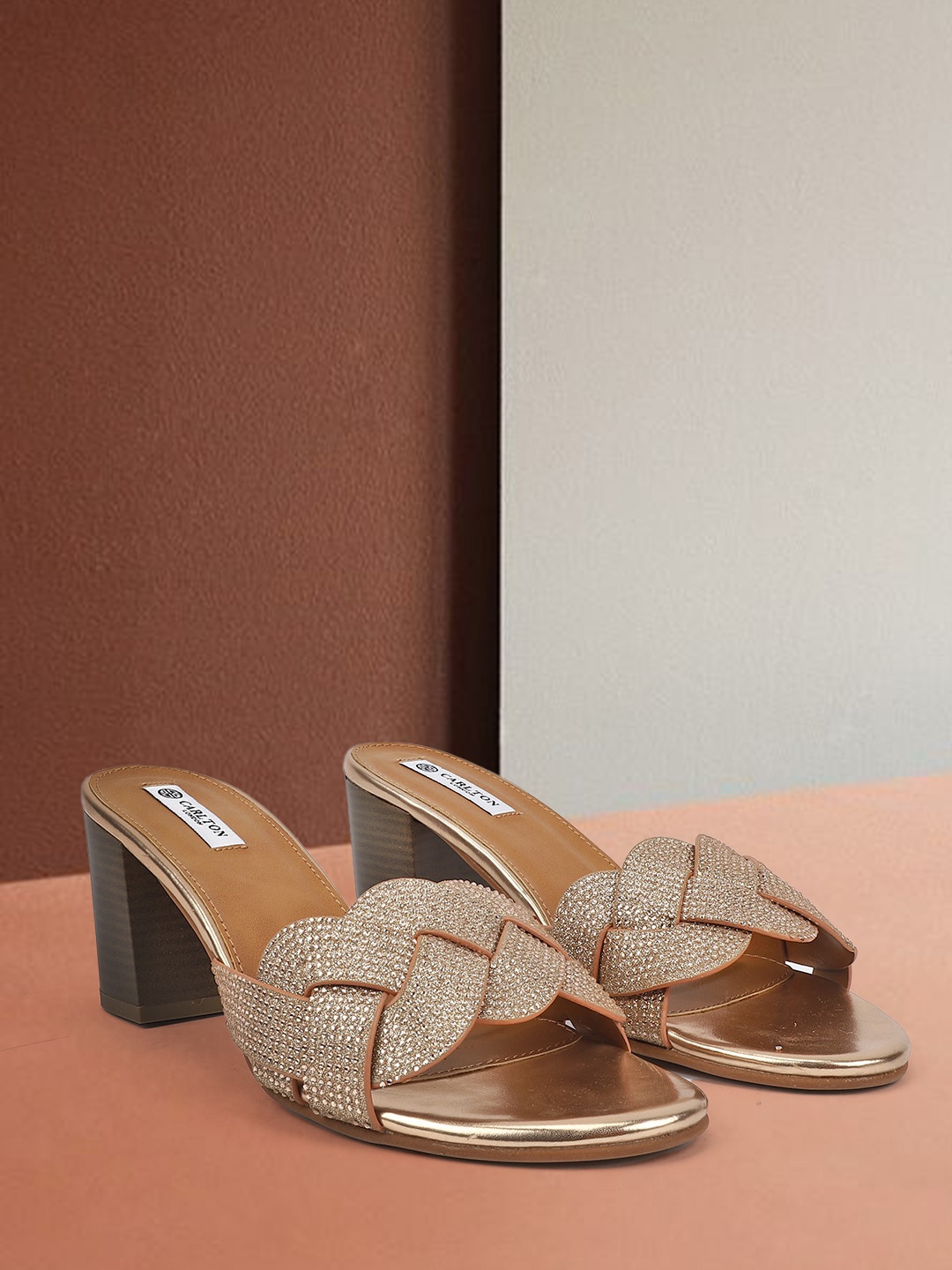 

Carlton London Embellished Open Toe Block Heels, Gold