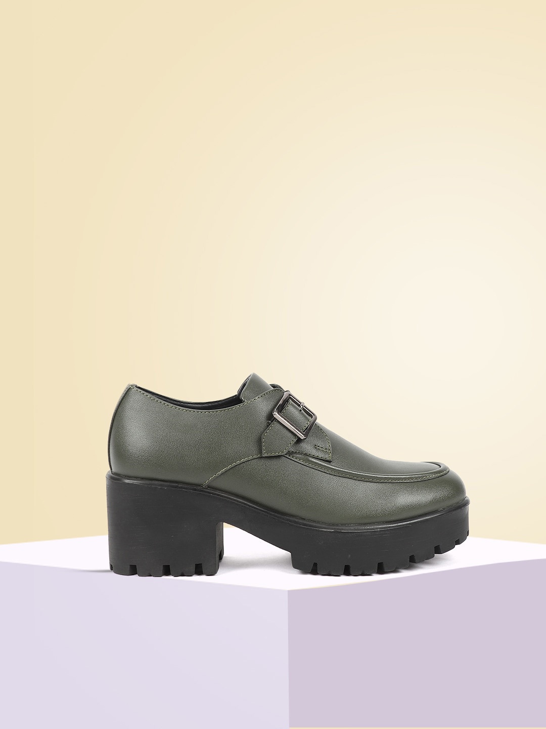 

Carlton London Women Buckle Detail Heeled Monks, Olive