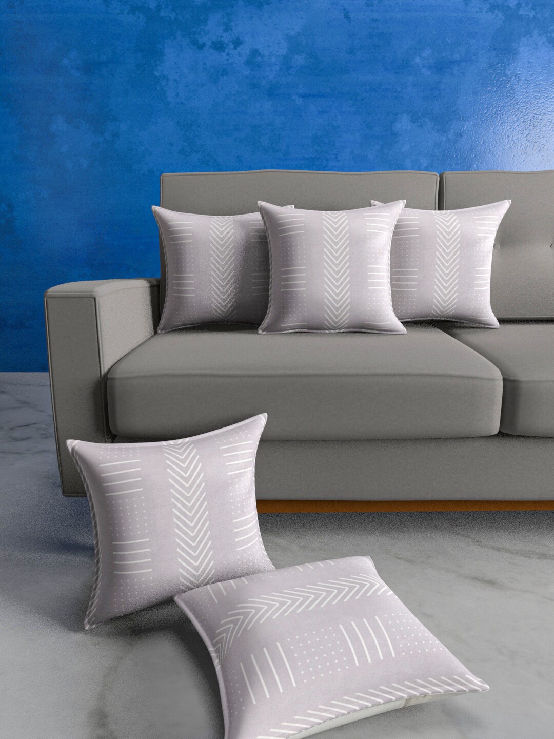 

Urban Magic Grey & White 5 Pieces Geometric Printed Square Cushion Covers