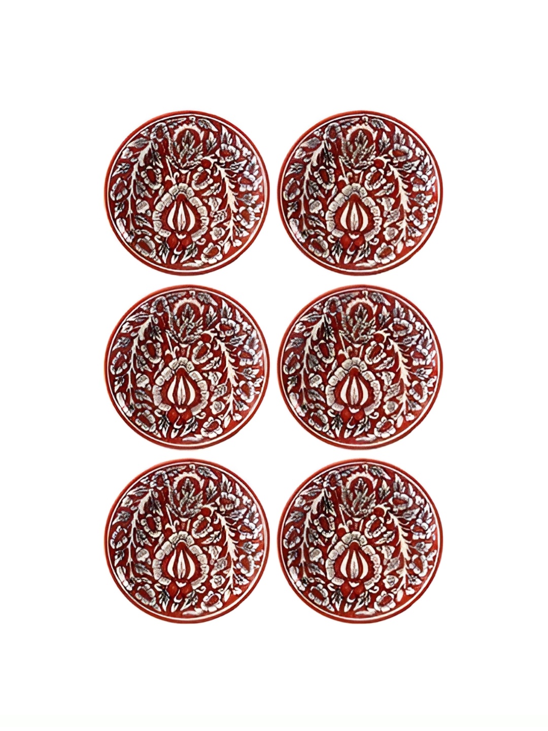 caffeine Red 6 Pieces Printed Ceramic Plates