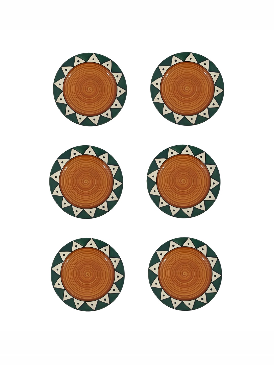 

caffeine Brown & Green 6 Pieces Ceramic Printed Plates