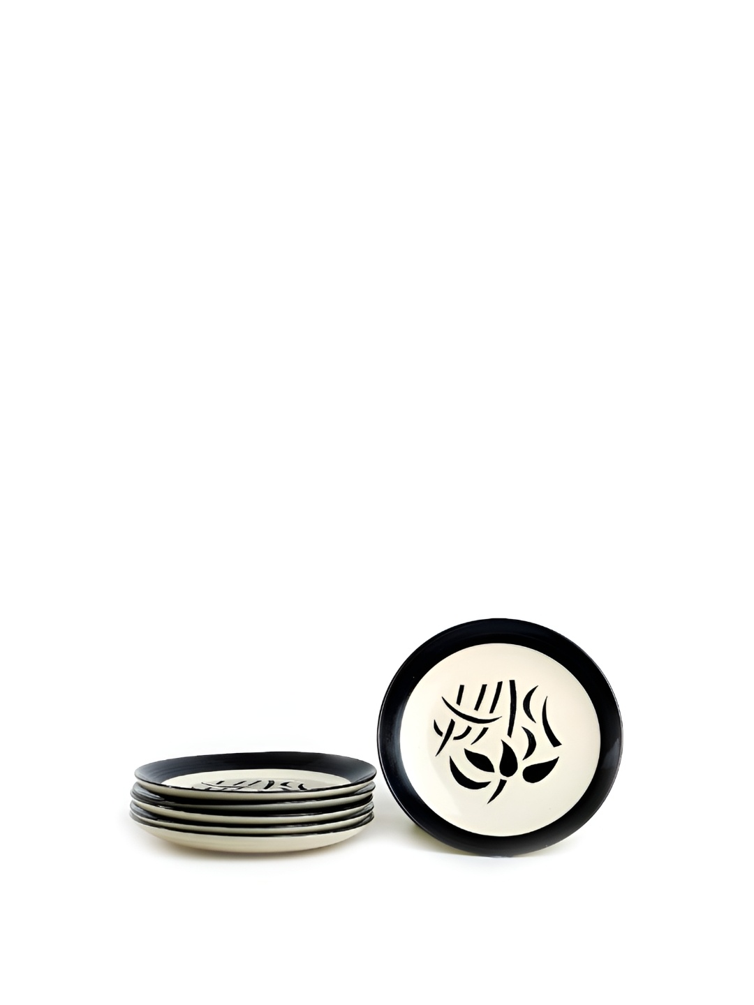 caffeine White & Black 6 Pieces Printed Ceramic Plates