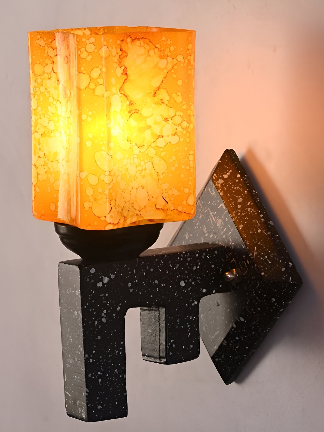 

Afast Mustard & Black Printed Abstract Shaped Glass Wall Lamp