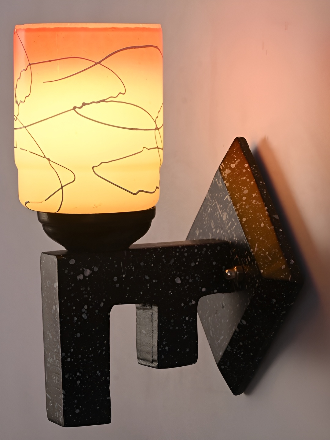 Afast Orange & Black Colourblocked Cylinder Shaped Glass Wall Lamp