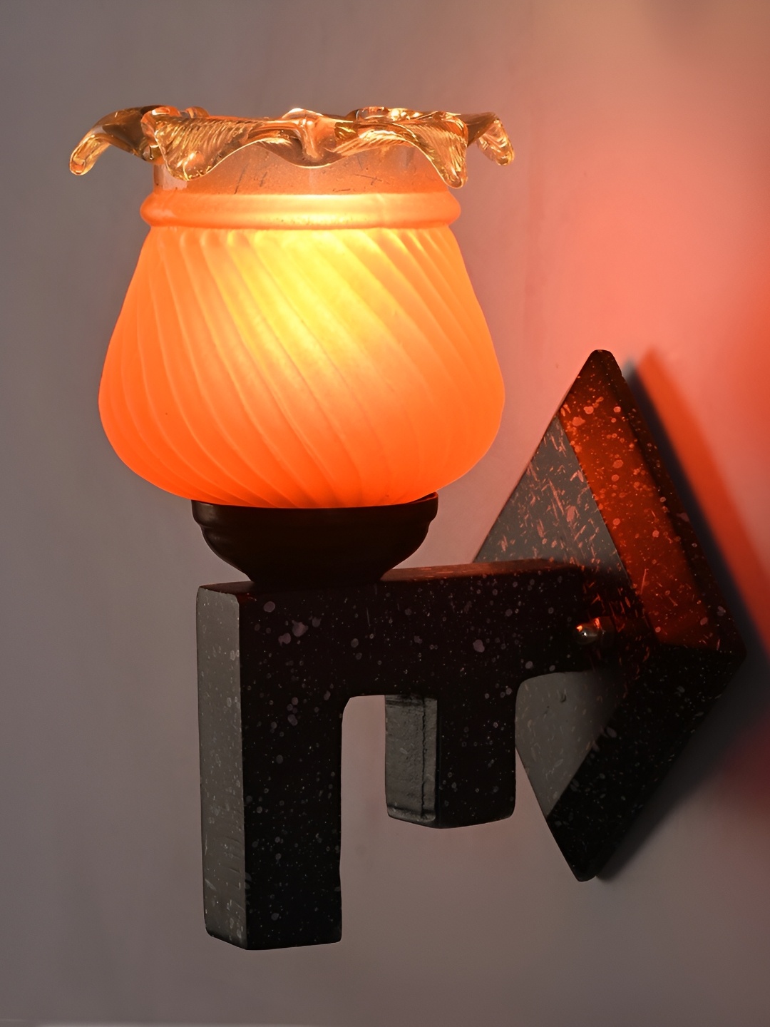 Afast Orange & Black Textured Abstract Shaped Glass Wall Lamp