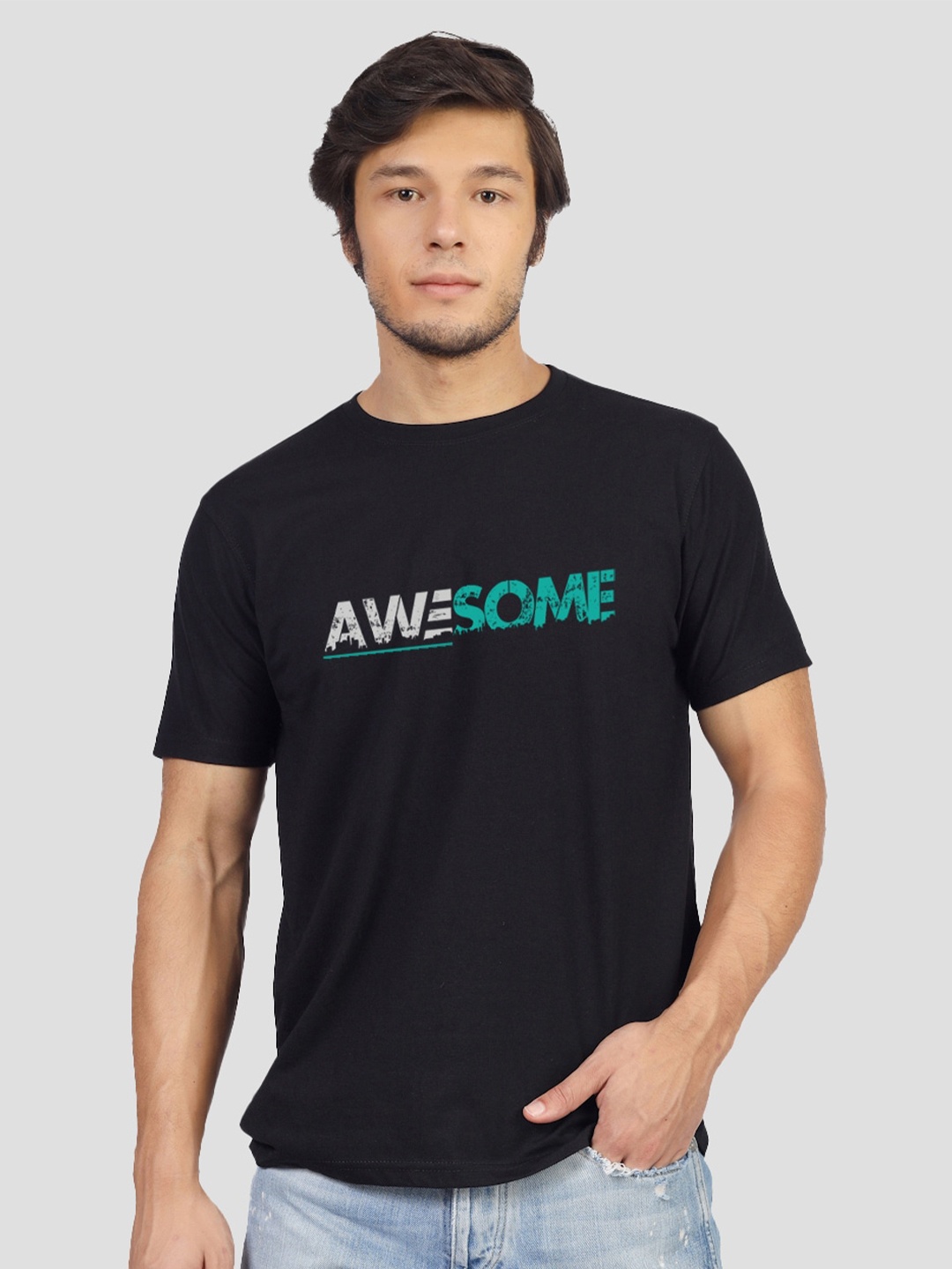 

Greylongg Typography Printed Cotton T-shirt, Black