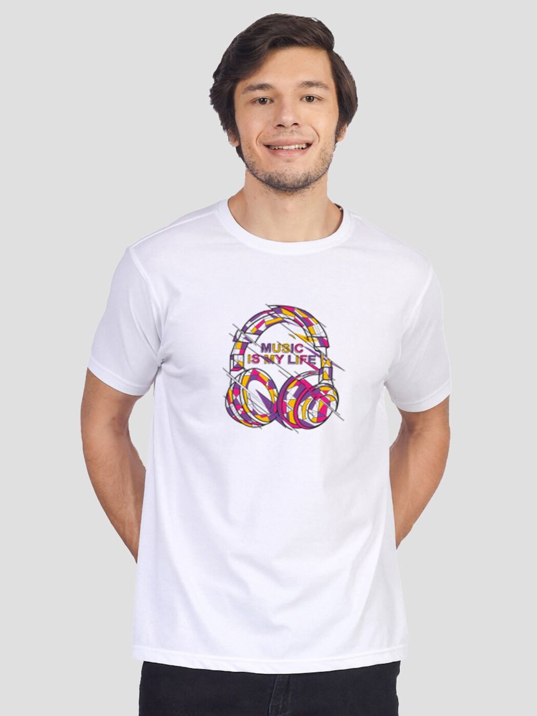 Greylongg Graphic Printed Round Neck T-shirt, White