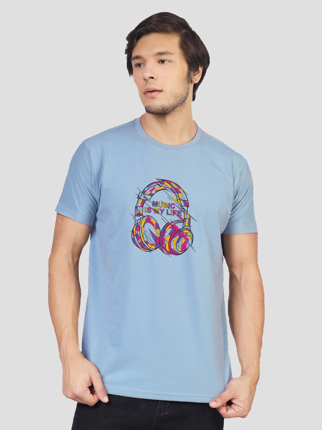 

Greylongg Graphic Printed Cotton T-shirt, Blue