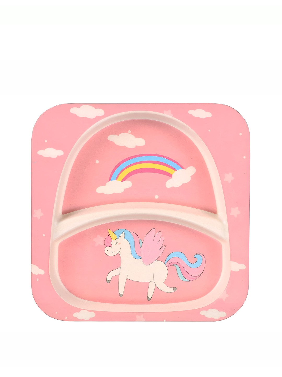 

Shree Murti Beige & Pink Unicorn Printed Melamine Glossy Plates