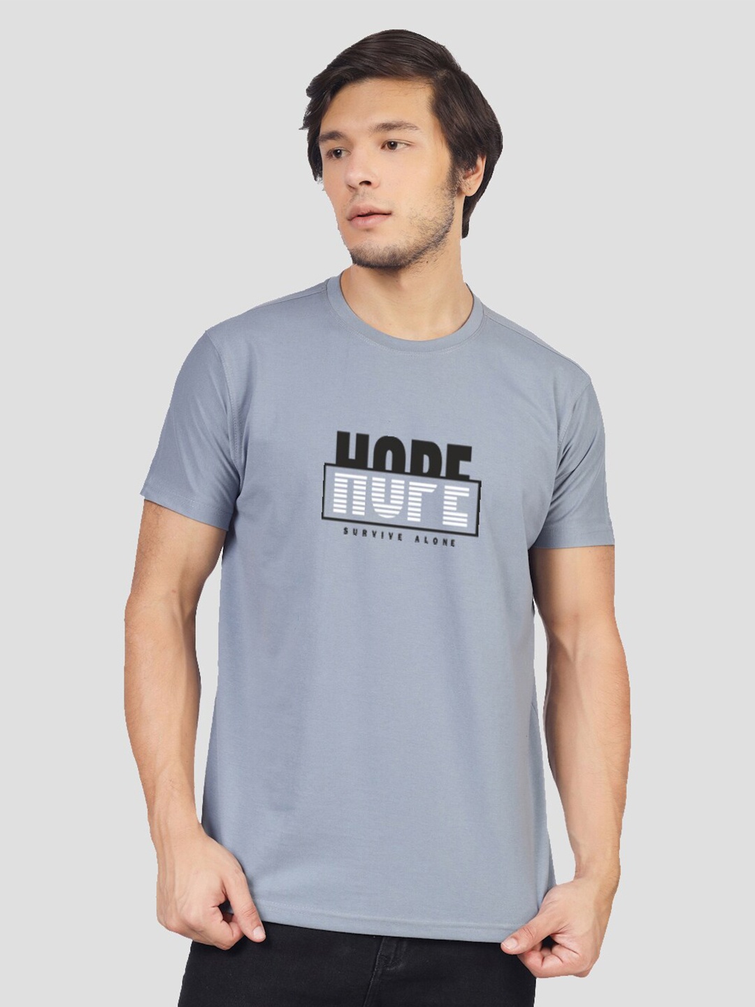 

Greylongg Typography Printed Round Neck T-shirt, Grey